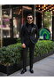 Men's Italian Style Slim Fit Shawl Lapel Tuxedo Groom Suit Jacket Vest Pants with Bow Tie-Black