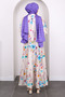 Turquoise Half Button Skirt Layered Patterned Dress - 4