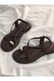 Janya Brown Cross Belted 2 cm Sandals - 5