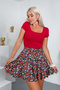 Women's Red Floral Flounced Skirt with Shorts Inside
