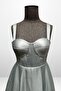 Women's Strappy Back Drawstring Corset Satin Flared Midi Dress Slim Fit - 4