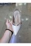 Women's 5 cm Thin Heel Galvanized and Stone Detailed Open Back Stiletto Mold Shoes - 3
