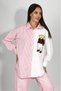 Women's Cotton Embroidered Teddy Bear Patterned Striped Shirt Pink - 6