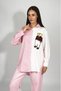 Women's Cotton Embroidered Teddy Bear Patterned Striped Shirt Pink - 3