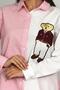 Women's Cotton Embroidered Teddy Bear Patterned Striped Shirt Pink - 9