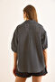 Women's Black Balloon Sleeve Striped Draped Shirt Gml-19001381 - 2