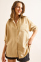 Women's Camel Striped Single Pocket Boyfriend Aerobin Shirt Gml-19001379 - 5