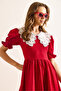 Women's Red Baby Collar Mini Draped Dress Elb-19002508 - 5