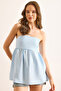 Women's Blue Tie Back Strapless Cotton Blouse Blz-19003071