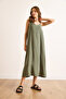 Women's Green Modal Strap Adjustable Maxi Bell Dress Elb-19002501 - 4