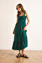 Women's Emerald Green Strap Gipeli Midi Woven Viscose Dress Elb-19002102 - 3