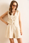 Women's Stone Top Lined Vest Bottom Pocket Shorts Set Tkm-19000415 - 4