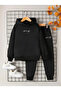 Hand Written King Printed Girl/Boy Thick Cotton Hooded Track Suit Set