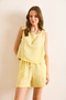Women's Yellow Top Blouse Bottom Pocket Shorts Muslin Set Tkm-19000412 - 2