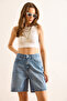 Women's Light Blue High Waist Denim Shorts with Pockets Shrt-19000073 - 5