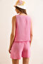 Women's Pink Top Blouse Bottom Pocket Shorts Muslin Set Tkm-19000412 - 7