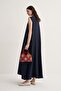 Women's Cupra Draped Cotton Zero Sleeve Dress Navy Blue - 6
