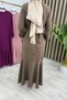 Mi̇zgi̇n Elbi̇se Crepe Fabric Women's Brown Stone Belted Skirt with Ruffles Stylish Brown Dress - 2