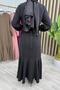 Mi̇zgi̇n Elbi̇se Crepe Fabric Women's Black Belted Skirt with Stones and Ruffles Stylish Tessiture Dress - 3