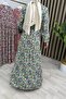 Çi̇ğdem Elbi̇se Viscose Fabric Women's Green Floral Patterned Collar Openable Buttoned Waist Tieback Muslim Dress - 2