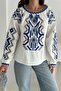 Women's White Balloon Sleeve Ethnic Pattern Embroidery Embroidered Cotton Blouse