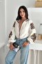Women's White Buttoned Balloon Sleeve Cotton Shirt with Floral Embroidery - 6