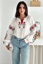 Women's Embroidered Blouse White Color Ethnic Pattern Flower Embroidery Embroidered Cotton Blouse