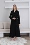 Women's Black Shawl Collar Special Design Lace Detailed Cotton Flexible Dressing Gown - 7