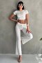 Side Gathered Seersucker Fabric Elastic Waist Pants Top and Bottom Set