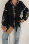 Women's Black Tasseled Belted Embroidered Cotton Blouse - 6