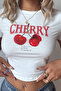 Women's Printed White Crop T-Shirt - Cherry Pattern, Summer Short Sleeve Blouse