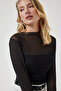 Shirring Detailed Transparent Chiffon Blouse Lub0147 Black - 3