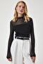 Shirring Detailed Transparent Chiffon Blouse Lub0147 Black - 2