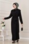 Vest with Stone Detail Tencel Dress-Black - 3