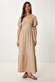 Heart Collar Textured Summer Knitted Dress Lub0010 Beige - 2