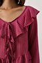 Shilsee Women's Ruffle Front Long Sleeve Tie up Transparent Bluz Cherry Rotten - 3