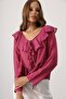 Shilsee Women's Ruffle Front Long Sleeve Tie up Transparent Bluz Cherry Rotten - 2