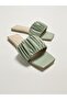 Green Leather Look Single Strap Women's Slippers - 3