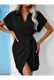 Women's Short Sleeve Collar Side Tie-Up Woven Dress - 2