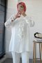 Seersucker Tunic with Tie Detail on the Front - White - 5