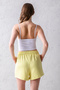 Women's Yellow Stretchy Lycra Elastic Waist Lace up Soft Textured Double Pocket Comfortable Modal Fabric Shorts - 8
