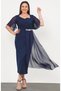 Women's Plus Size Heart Collar Chiffon Piece Stone Accessory Detail Pencil Stretchy Woven Evening Dress - 5