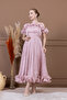 Chiffon Flounce Detailed Midi Dress - Pudra - 5