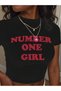 Women's Number One Girl Printed Baby Tee Crop