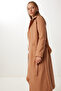 Women's Camel Double Breasted Collar Belted Cashmere Coat Mx00253 - 3