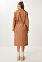 Women's Camel Double Breasted Collar Belted Cashmere Coat Mx00253 - 5