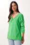 Women's Light Green V-neck Soft Knitted Sweater UB00197 - 3