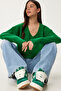 Woman's Green V-Neck Knit Sweater ZA00063