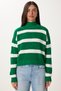 Women's Green Stand-Up Collar Striped Knitwear Sweater ZA00073 - 4
