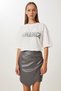 Women's Gray Asymmetrical Mini Faux Leather Skirt Gp00030 - 3